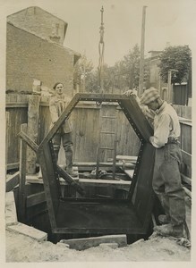 Paris Souterrain Collecteur d'eau coffrage La Courneuve Ouvriers Ancienne Photo 1935