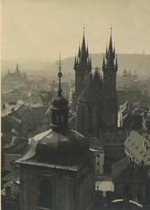 Czech Republic Prague Tyn Church Rooftops View Old Photo 1935
