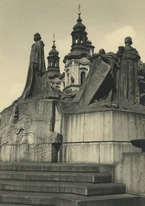 Czech Republic Prague Church of Saint Nicholas Jan Hus Monument Old Photo 1935