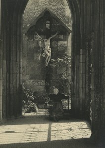 Czech Republic Prague Church Lady Praying Old Photo 1935