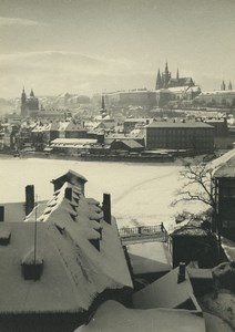 Czech Republic Prague in Winter Roofs Snow Castle Old Photo 1935 #2