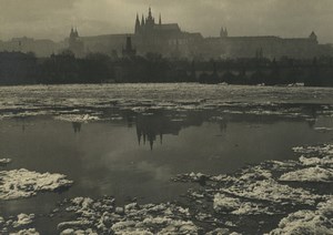 Czech Republic Prague Skyline River in Winter Old Photo 1935