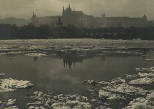 Czech Republic Prague Skyline River in Winter Old Photo 1935