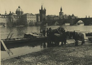 Czech Republic Prague Timber Transport River Bridge Old Photo 1935