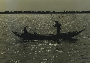 Africa Senegal Fishermen Fishing Boat Net Old Photo Duchemin 1970's