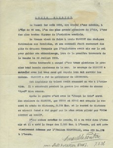 Arnaud de Pontac Typed letter signed on the Death of Louis Blériot 1936