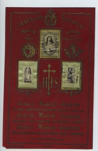 France Dopter Jesus Mary Joseph old Holy card circa 1900 with small photos