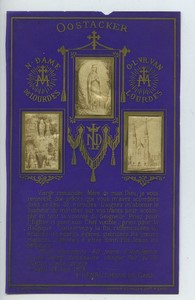 Belgium Dopter Notre Dame de Lourdes old Holy card circa 1900 with 3small photos