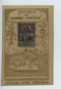 France Lyon Clausse Communion old Holy card circa 1900 with small photo