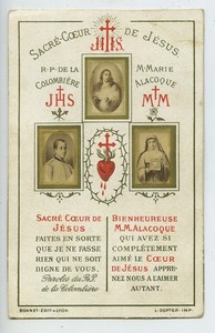 Paray le Monial Sacre Coeur de Jesus Holy card circa 1900 with 3 small photos