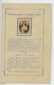 France Sacre Coeur Indulgence old Holy card circa 1900 with 2 small photos