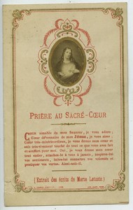 France Sacre Coeur Litany old Holy card circa 1900 with small photo