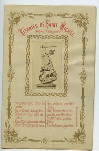France Saint Michel Litany Indulgence old Holy card circa 1900 with small photo