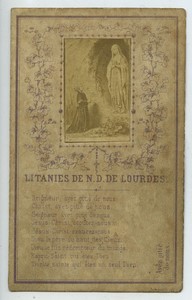France Chapier Prevel Lourdes Indulgence Holy card circa 1900 with small photo