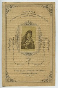 France Cambrai Notre Dame de Grace old Holy card circa 1873 with small photo