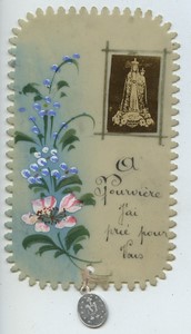 France Fourviere old Holy card circa 1900 with small photo & Medal