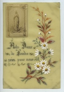 France Notre Dame de Lourdes old Holy card circa 1900 with small photo