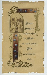 France Mary & God old Holy card circa 1900 with small photo