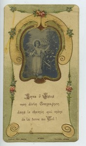 France Bonamy old Holy card circa 1900 with small photo