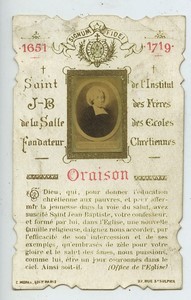 France Saint Jean-Baptiste de La Salle Holy card circa 1890 with small photo