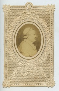 France Letaille Pope Pius IX Lace Holy card circa 1880 with small photo