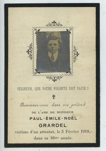 France Bourbourg Paul-Emile-Noel Grardel Death Holy card 1919 with small photo