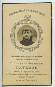 France Lucienne-Julienne Laverze Death Holy card 1916 with small photo