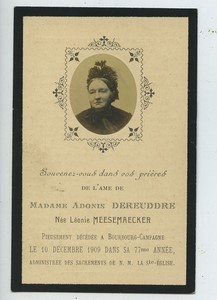 Bourbourg Leonie Meesemaecker Dereuddre Death Holy card 1909 with small photo