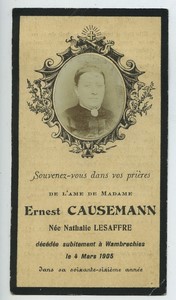 Wambrechies Nathalie Lesaffre Causemann Death Holy card 1905 with small photo