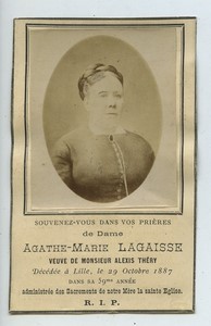France Lille Agathe Marie Lagaisse Thery Death Holy card 1887 with small photo