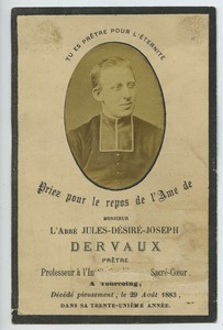 Tourcoing Jules Desire Joseph Dervaux Death Holy card 1883 with small photo