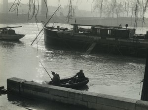 France Paris Floods Quais de Seine Artistic Study Barge Old photo Huet 1970