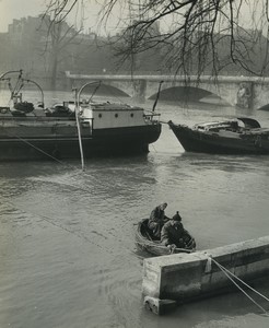 France Paris Seine River Boats Artistic Study Old photo Huet 1970