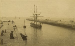 France Normandy Cherbourg Pier Sailboat old Photo Neurdein 1890