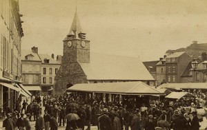 France Normandy Saint Valery en Caux Busy Market place old Photo Neurdein 1890
