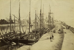 France Brittany Douarnenez Harbor Sailboats old Photo Neurdein 1890