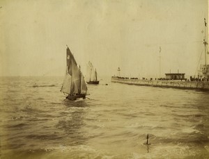 France Le Havre Sailboats leaving the port Lighthouse old Photo 1890