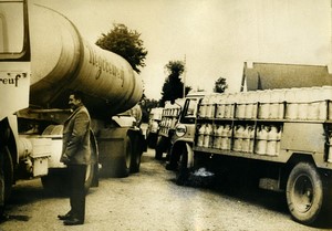 France Brittany Guiscriff blocked milk trucks old Photo 1972