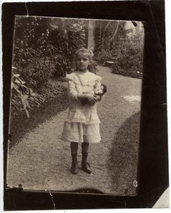 France young girl holding doll portrait outdoors old Photo 1880