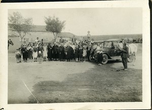 France Group with flowers cars transport horse old Photo 1930