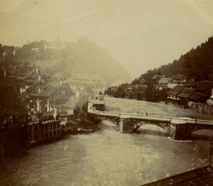 Switzerland Bern old town Bridge over Aare river Old Photo 1900