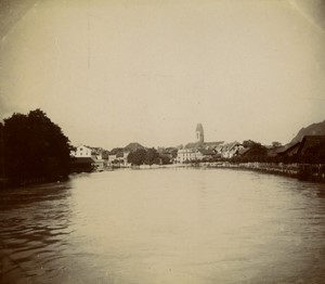 Switzerland Unterseen Church Kirche river Aare Old Photo 1900