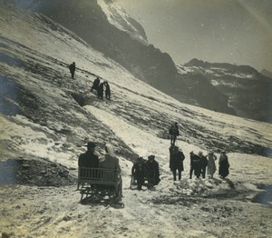 Switzerland Eigergletscher Glacier Hiking group Sleigh ride Old Photo 1900