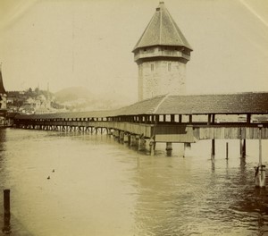 Switzerland Lucerne Kapellbrücke Chapel Bridge Reuss River Old Photo 1900