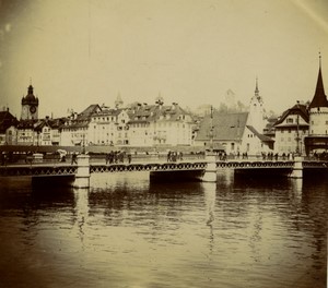 Switzerland Lucerne Reuss River Seebrücke Town hall Hotel des Alpes Photo 1900