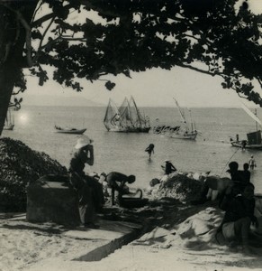 Laos Luang Prabang the Mekong River Fishing boats Old Photo 1933