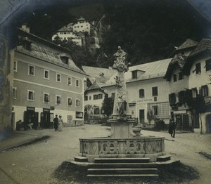 Austria Hallstatt Market Place Fountain Old Photo 1900