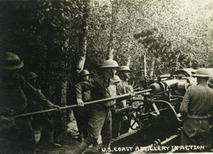 France WWI US coast artillery in action Howitzer Old Photo 1918
