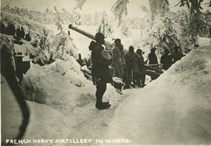 France WWI French Heavy Artillery  in winter Old Photo 1918