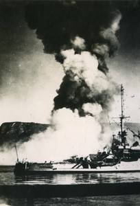 French Naval Disaster Mers el Kebir WWII Bretagne on fire Old Photo 1940 #3